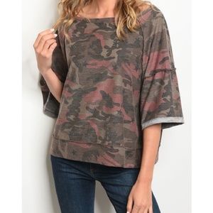 Camouflage Oversized Scoop Neck Shirt